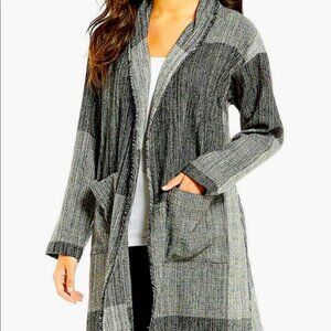 Eileen Fisher Size L / XL Organic Cotton Hazy Blocks Cardigan Jacket